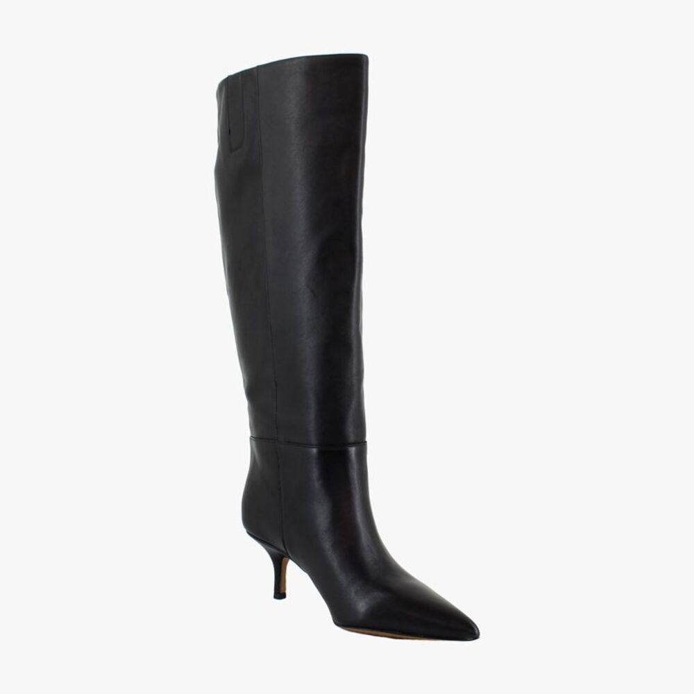 Vince Camuto Black Leather Pointed-Toe Knee-High Heeled Boots
